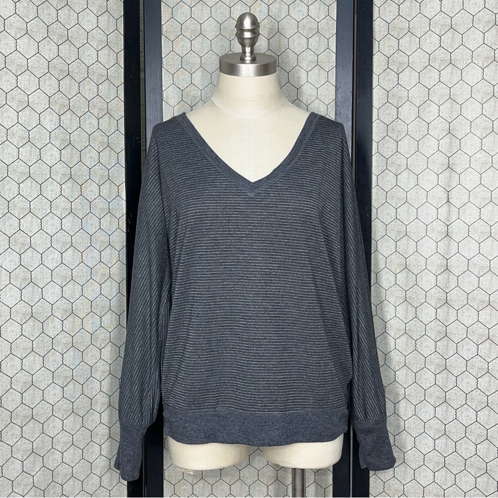 American Eagle Outfitters V-Neck Metallic Striped Sweater